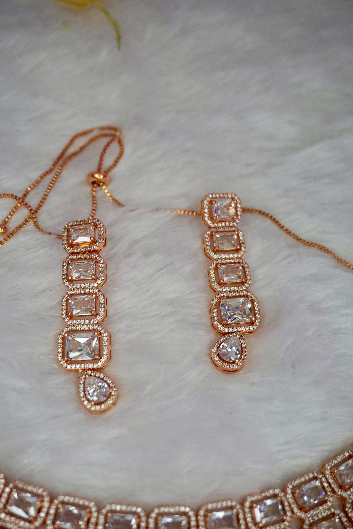 Rose Gold American Diamond Necklace Set ADR006