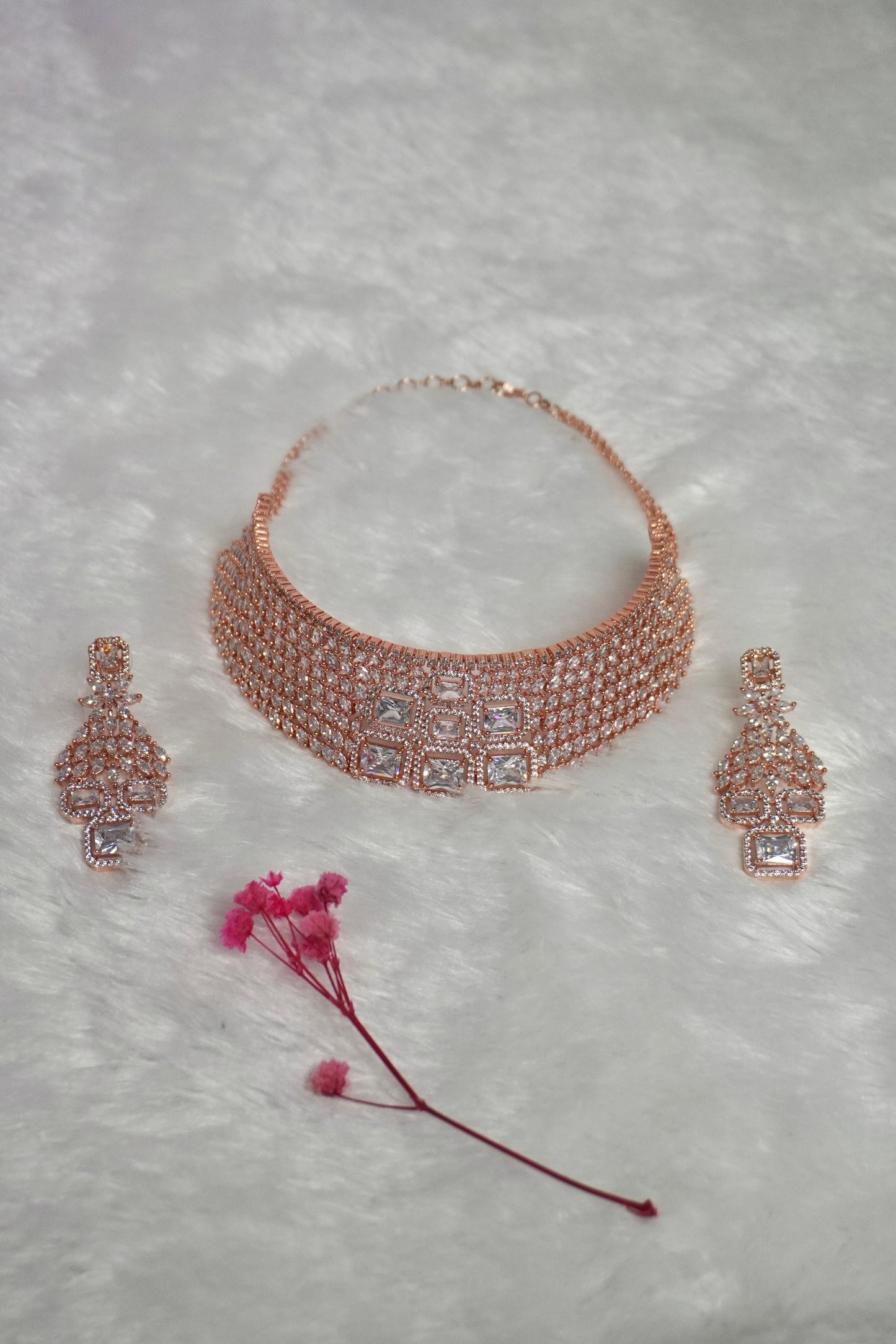 Rose Gold AD Stone Choker Set ADR007