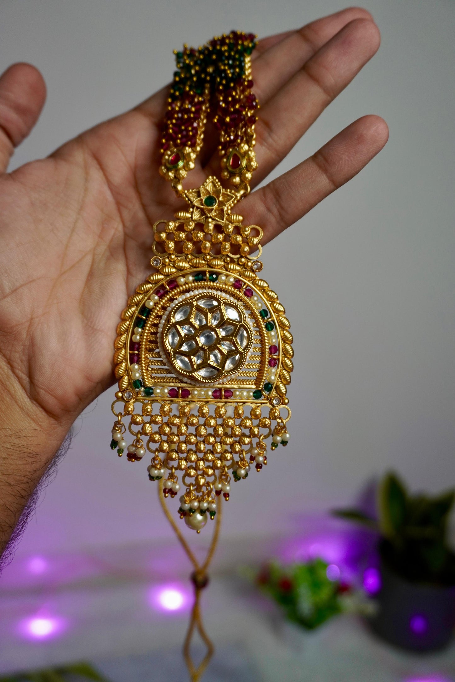Long Pendant Antique Gold Necklace Jewellery set