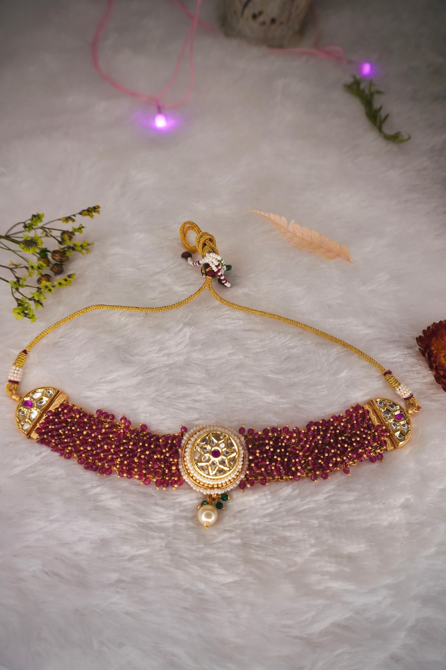 Magenta Kundan Choker Necklace AGK009