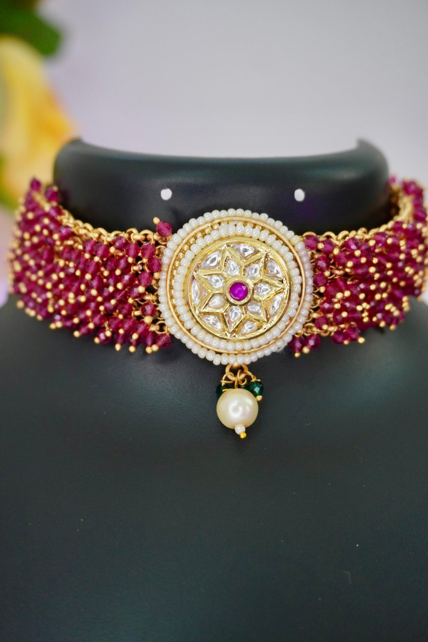 Magenta Kundan Choker Necklace AGK009