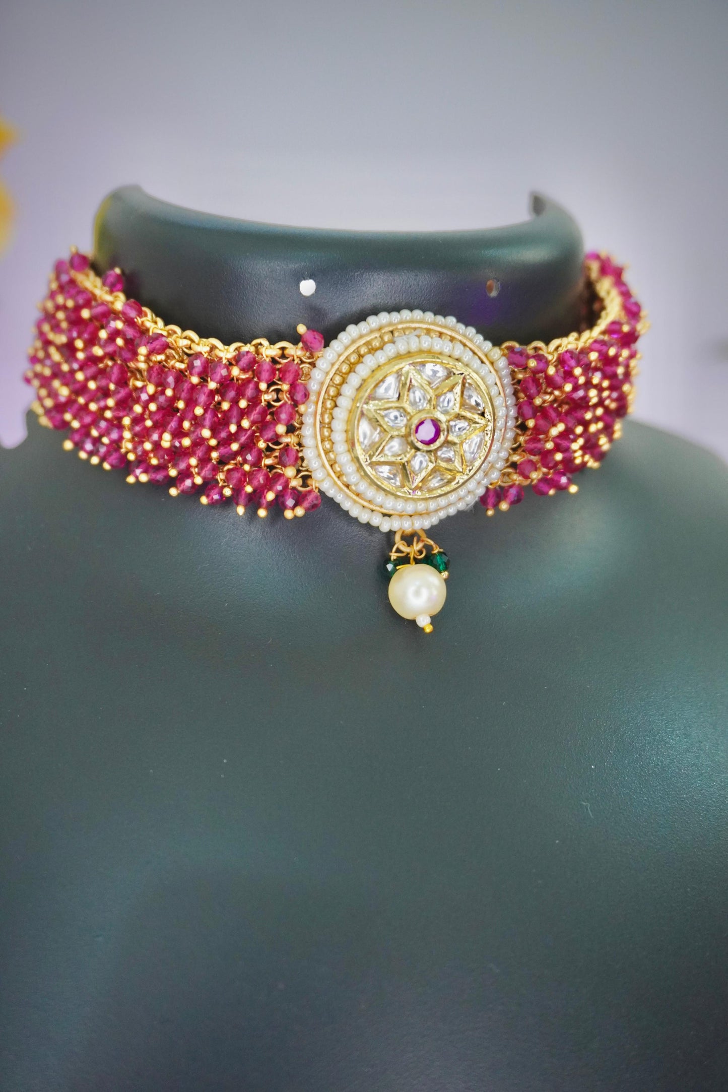 Magenta Kundan Choker Necklace AGK009