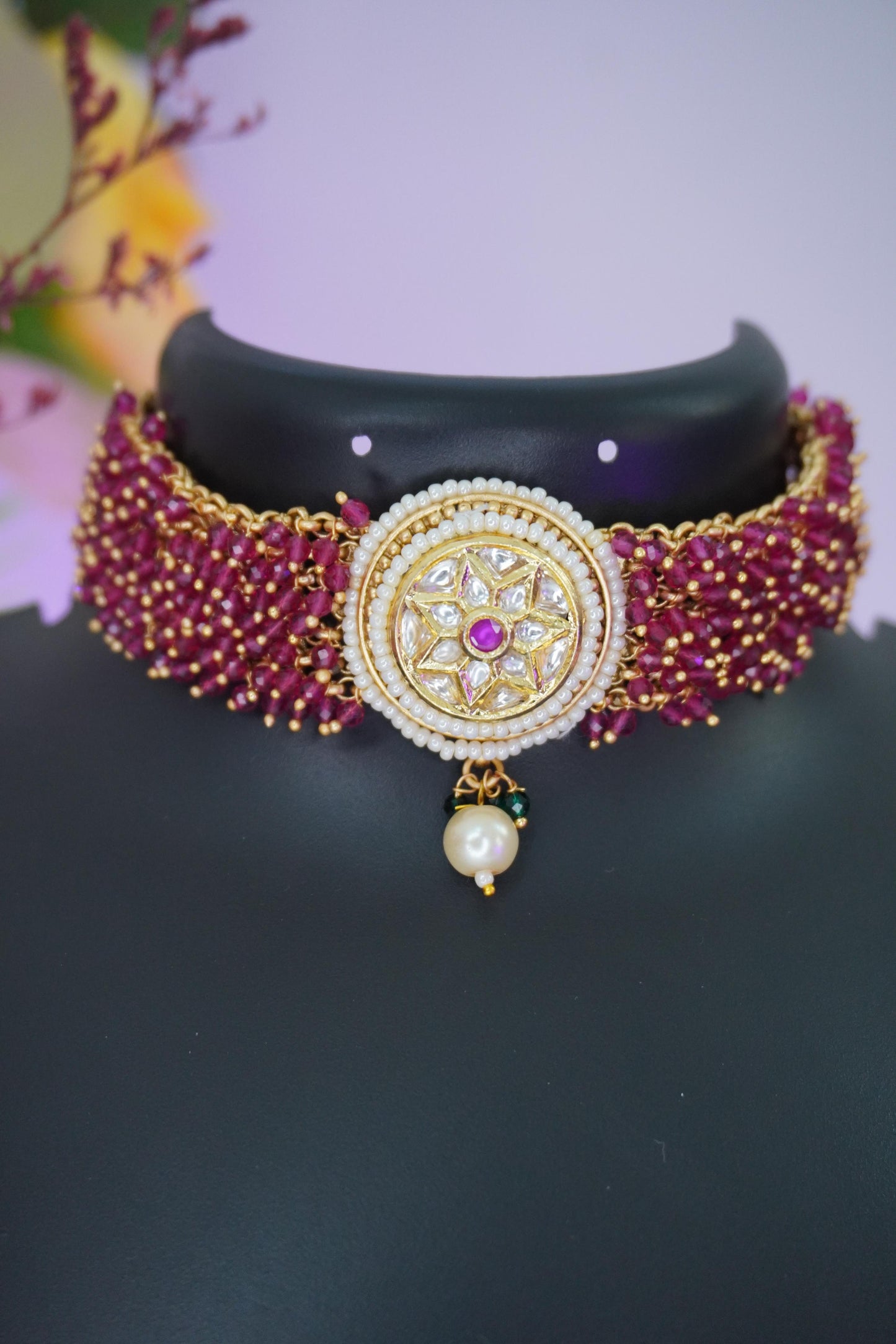 Magenta Kundan Choker Necklace AGK009