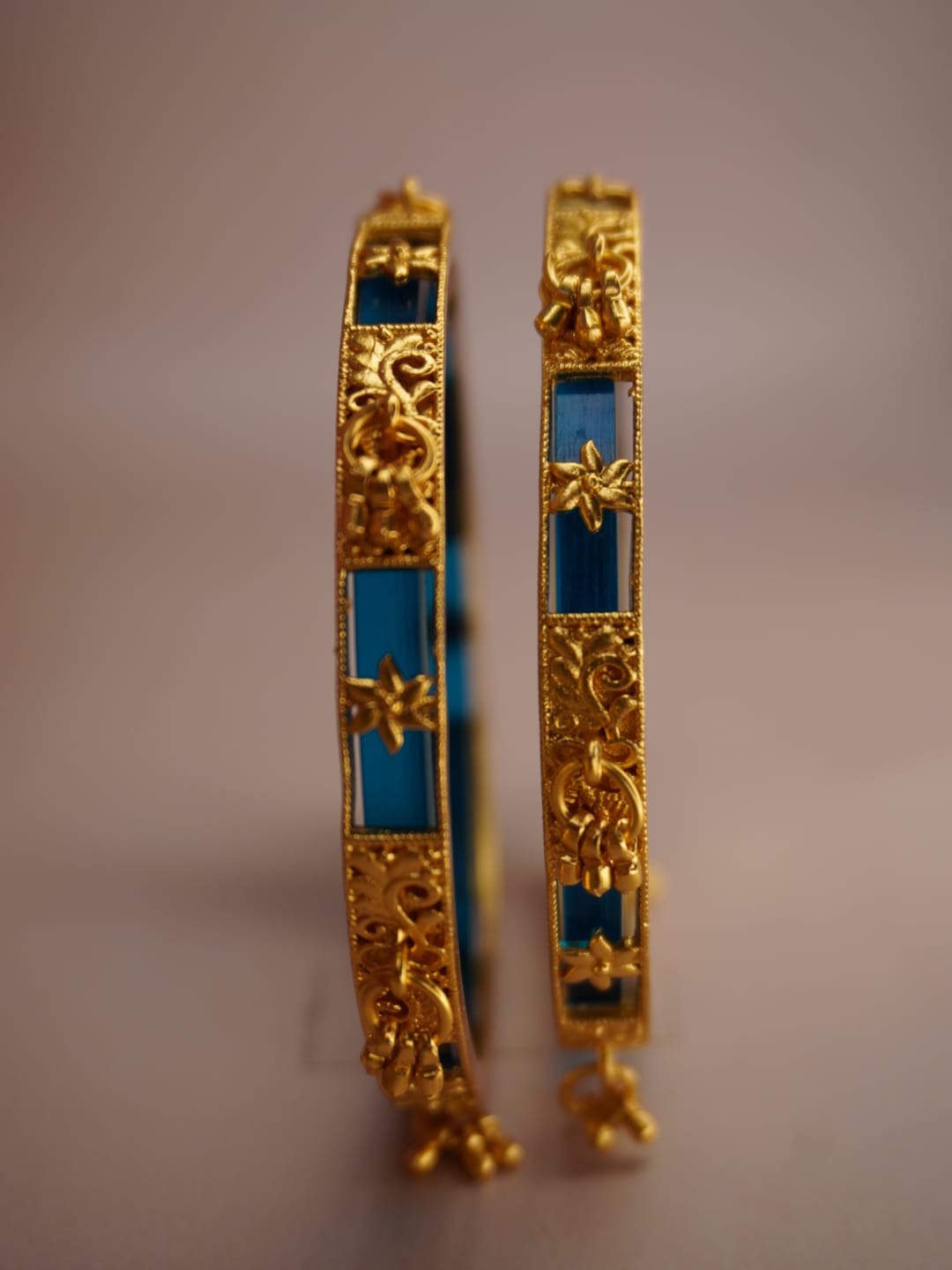 Brass Alloy Bangles with Blue Enamel