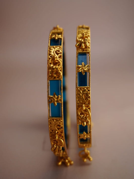 Brass Alloy Bangles with Blue Enamel