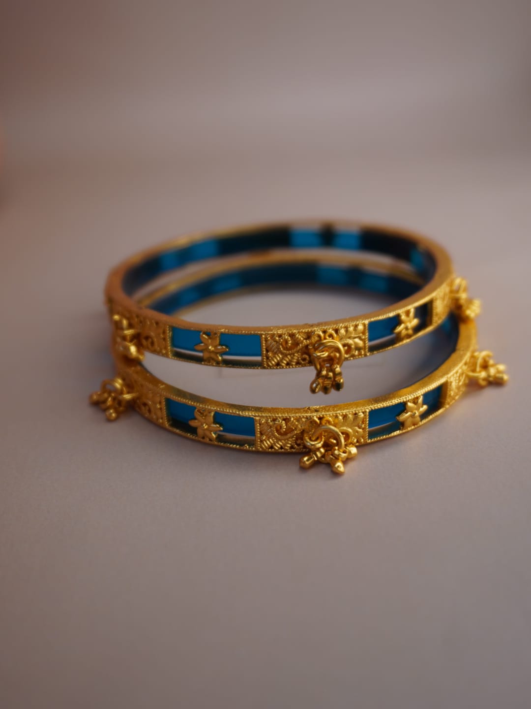 Brass Alloy Bangles with Blue Enamel