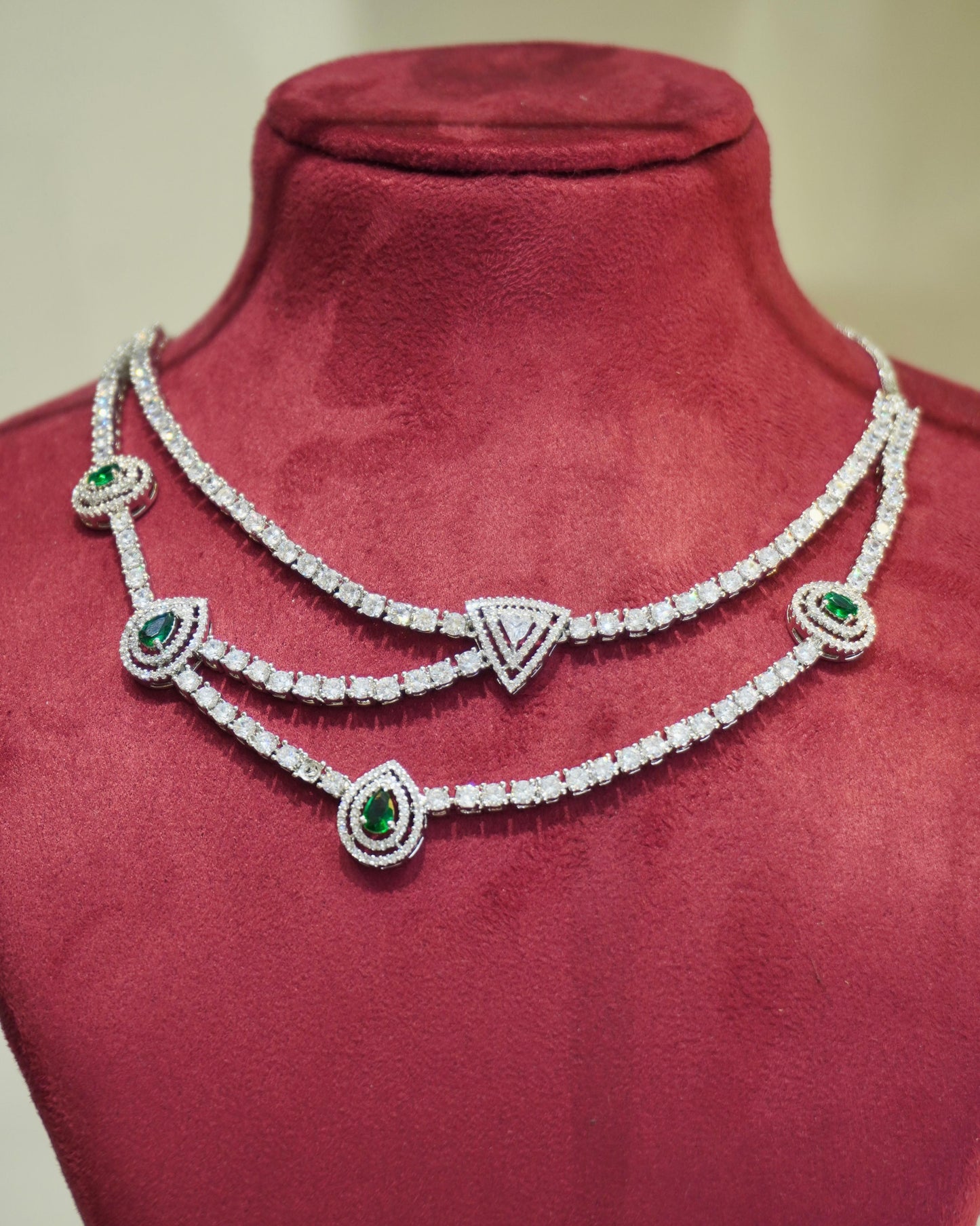 Anaya's Green Layered AD Necklace and Earrings