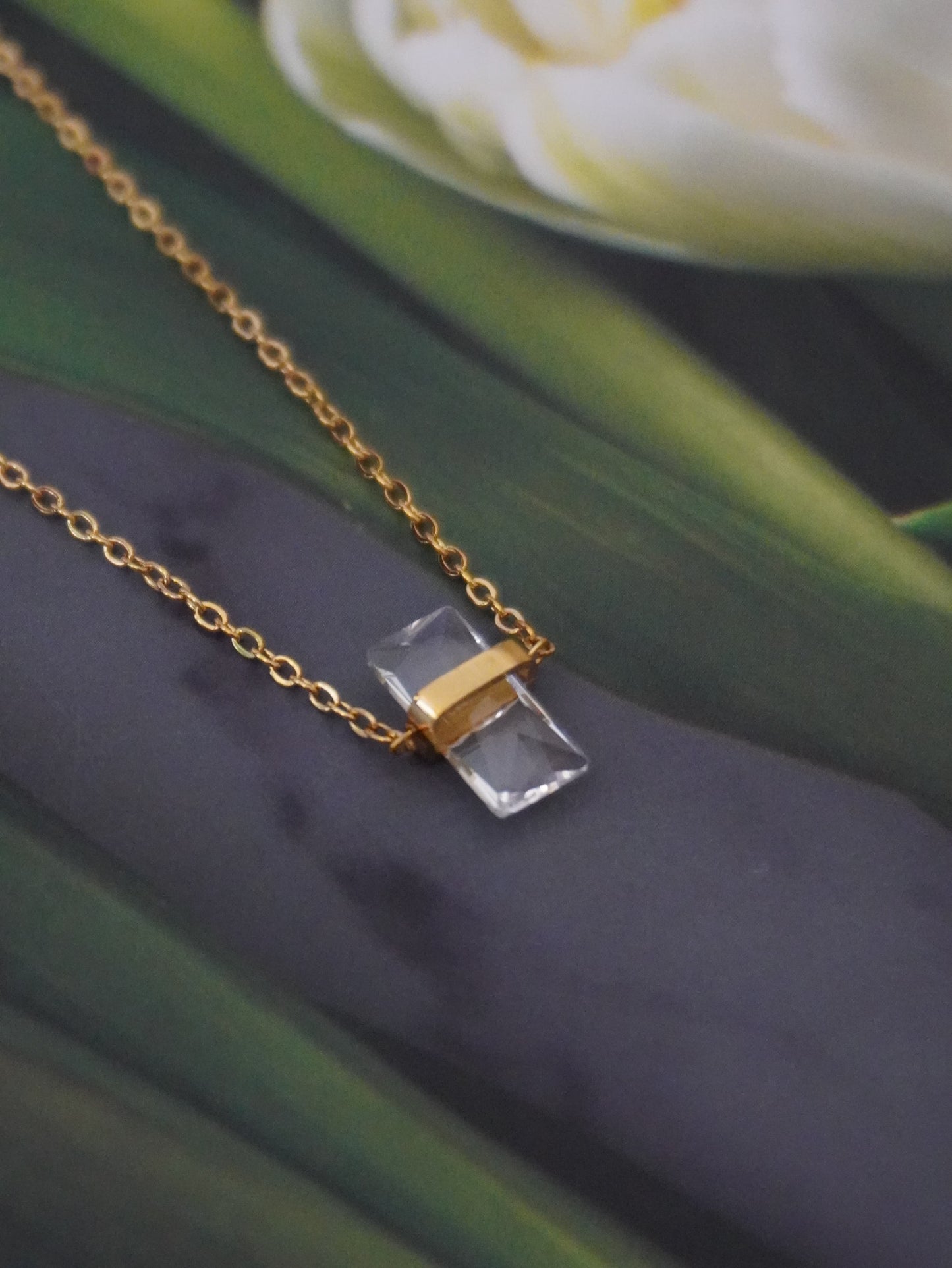 Fancy Crystal Gold Toned Chain Pendant