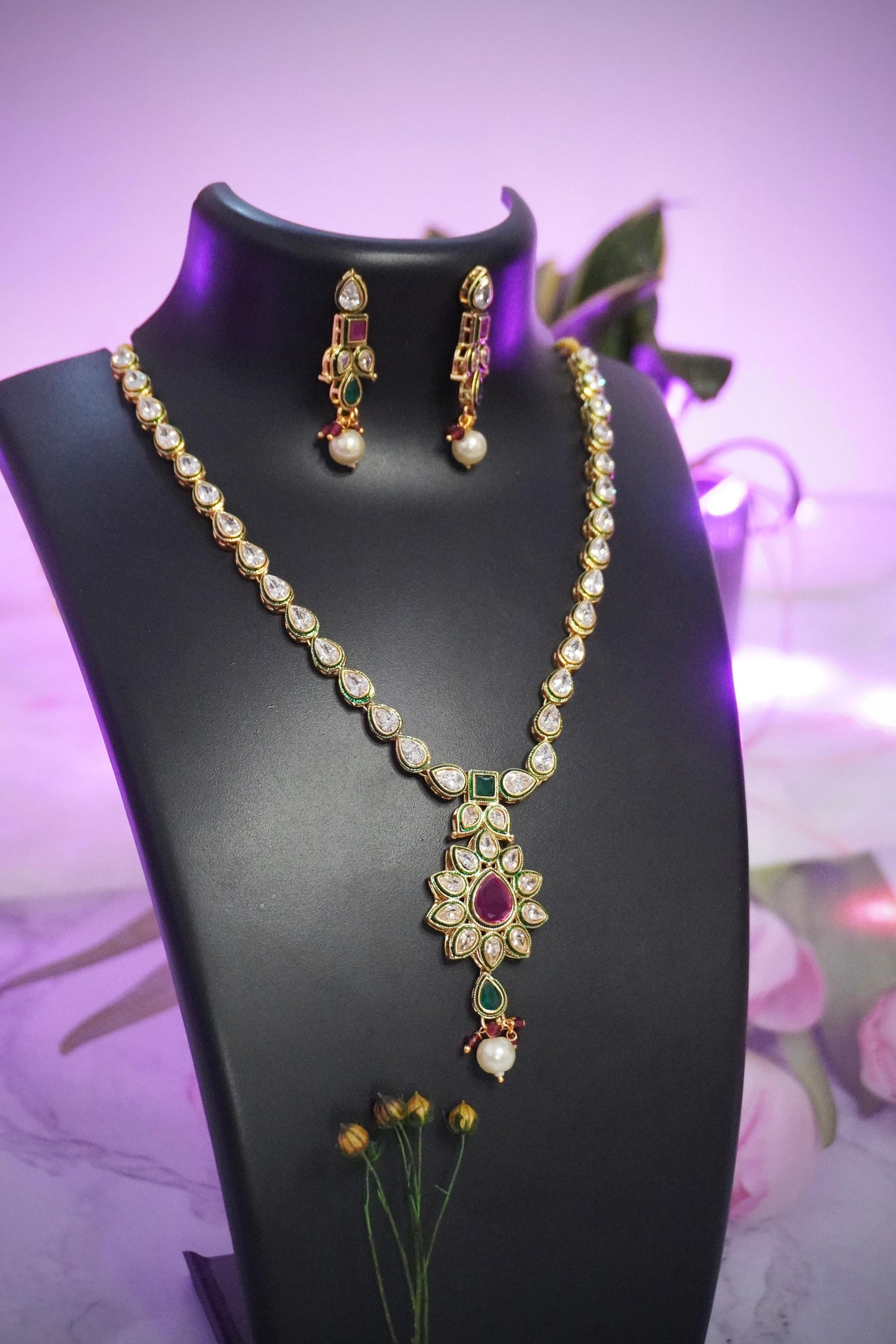 Gold Plated Kundan Pendant Necklace GPK006