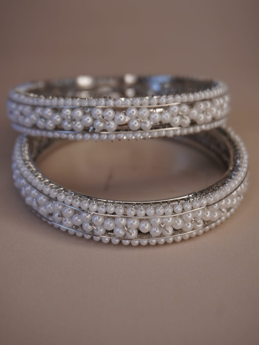 Handcrafted Silver-Tone Pearl Bangle Set