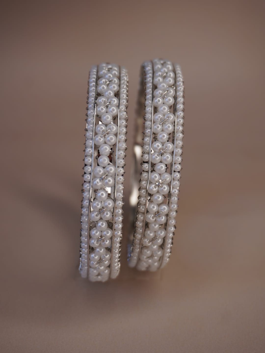 Handcrafted Silver-Tone Pearl Bangle Set