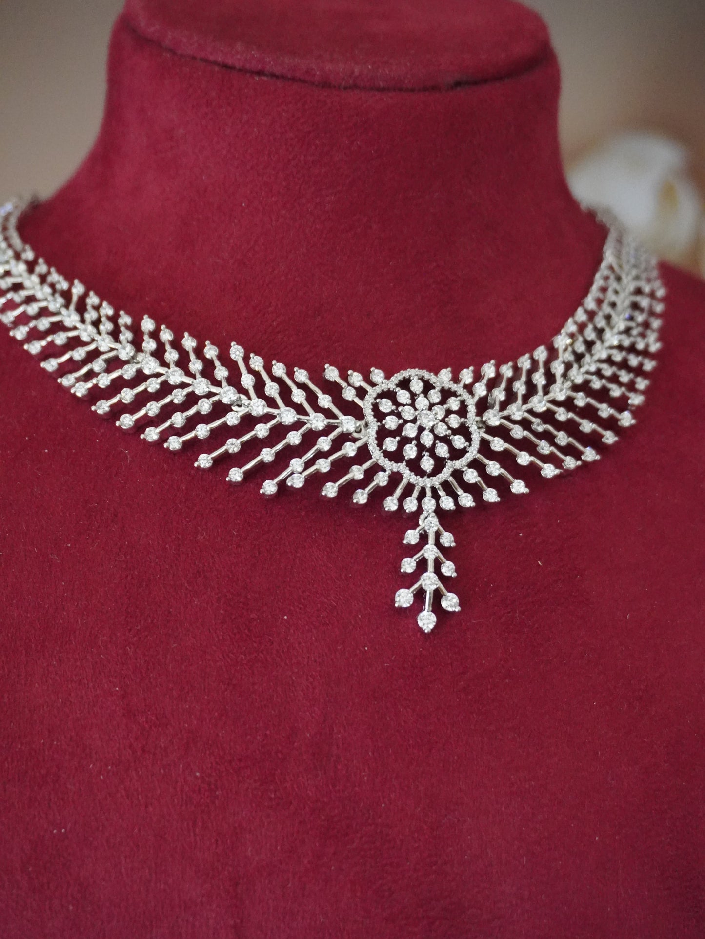 Phool silver American diamond necklace Artificial Jewellery