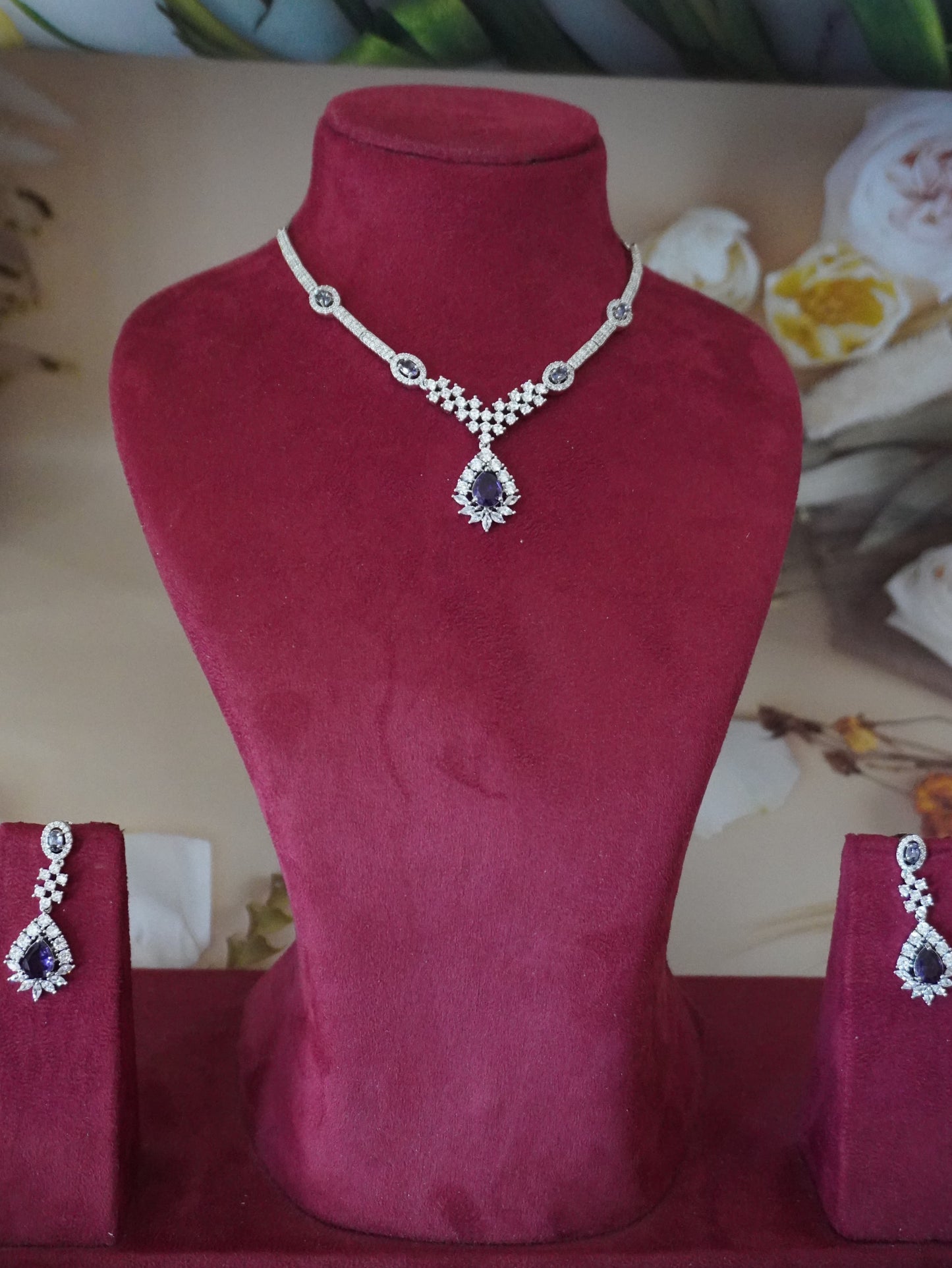 Reet purple American diamond necklace