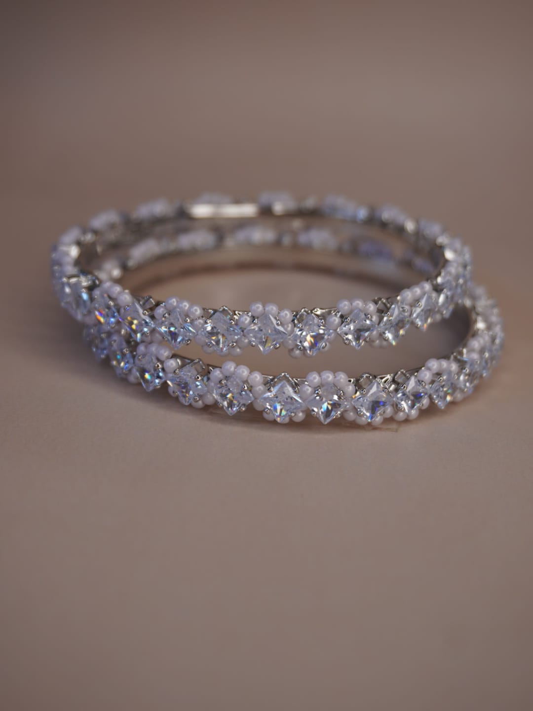 Silver Tone Crystal & Pearl Bangles