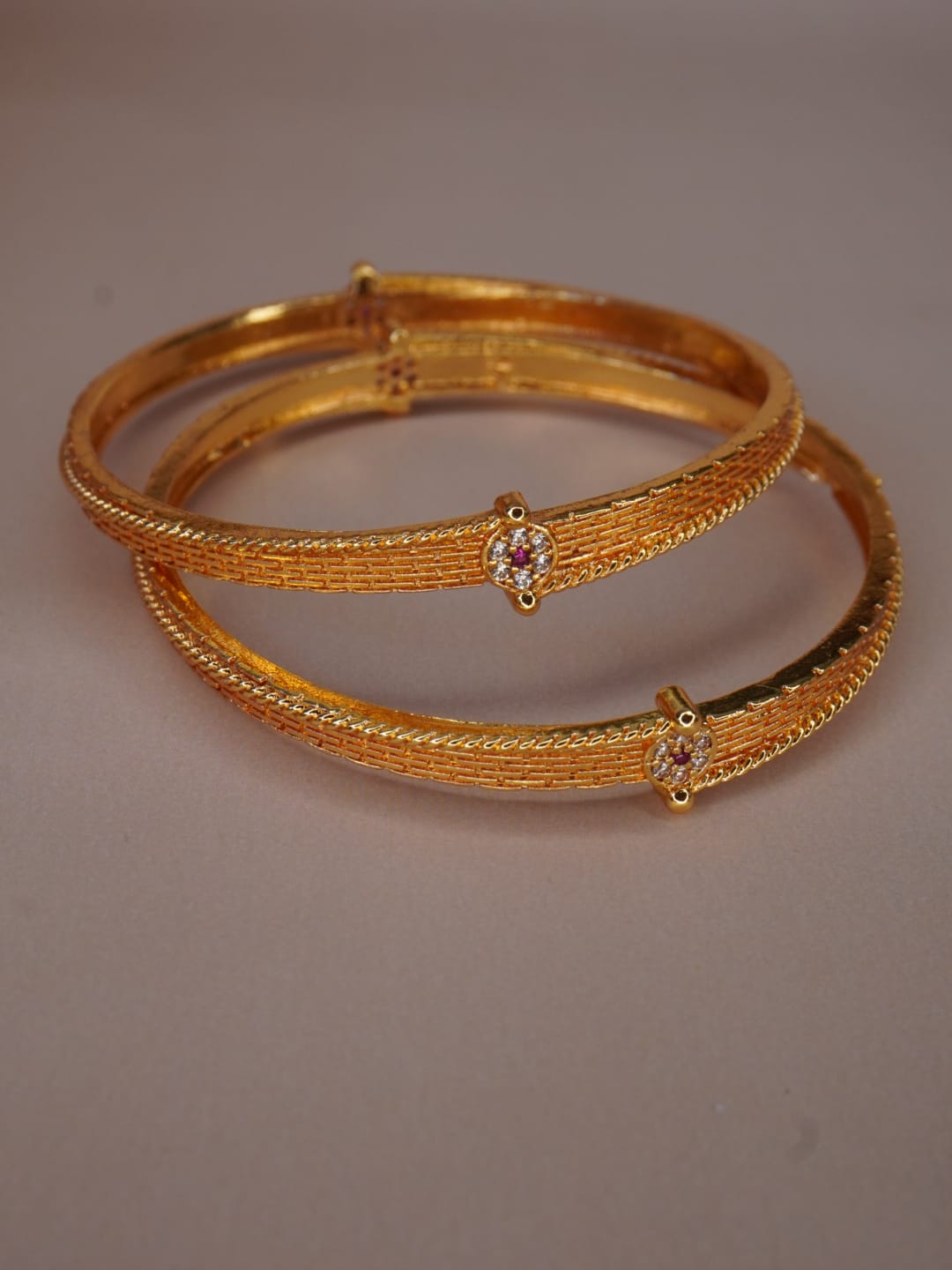 Textured Bangles with Crystal Accents