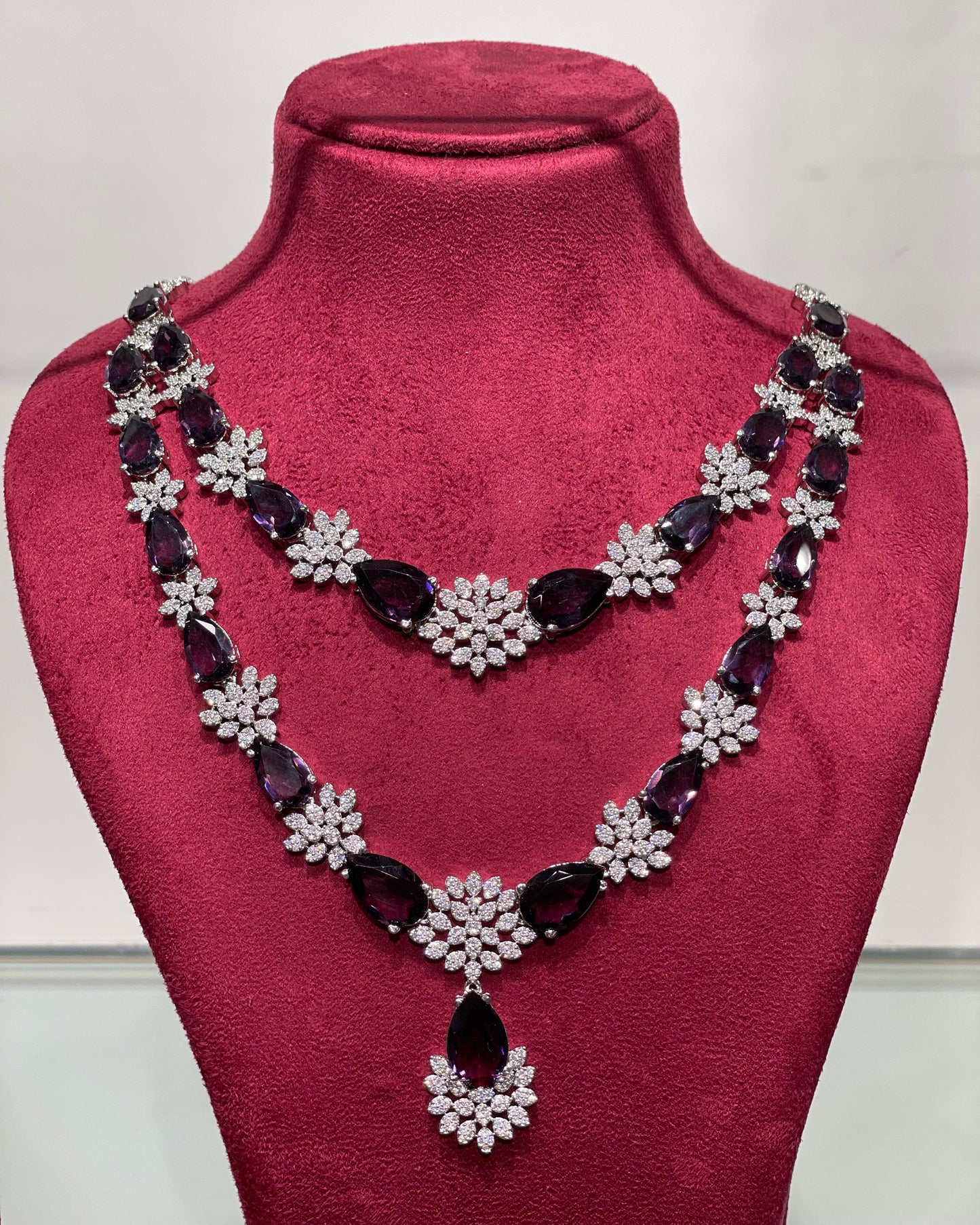 asmi violet double layer american diamond set