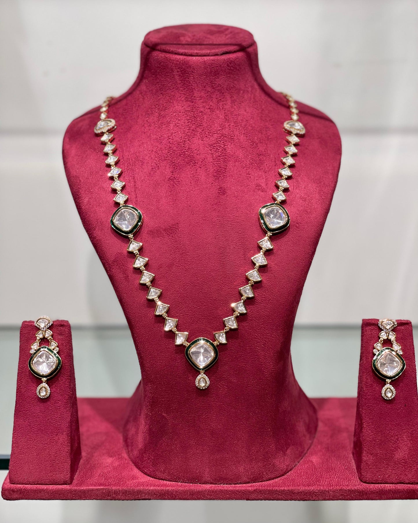 Ravi's Long Polki Necklace Set P002