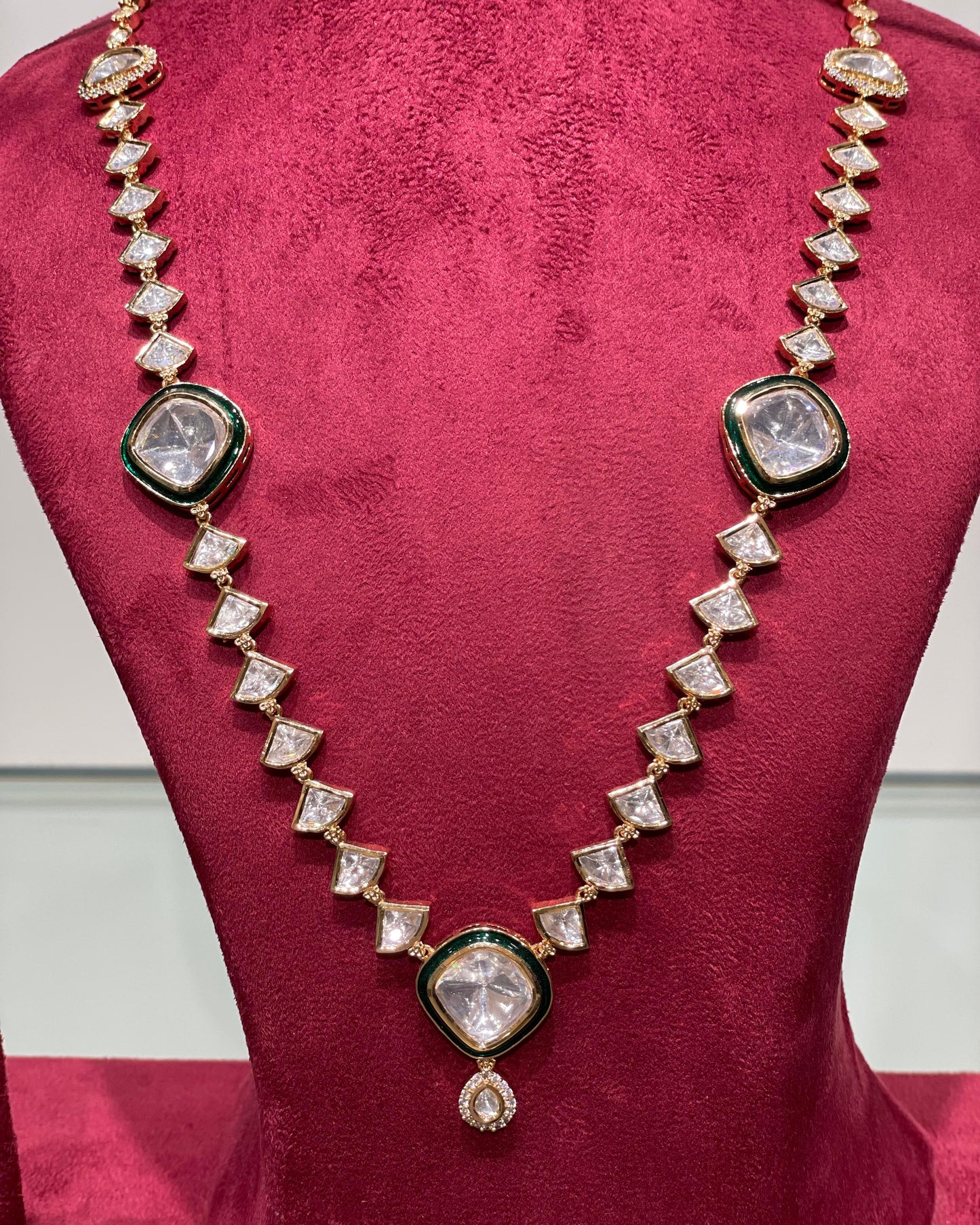 Ravi's Long Polki Necklace Set P002