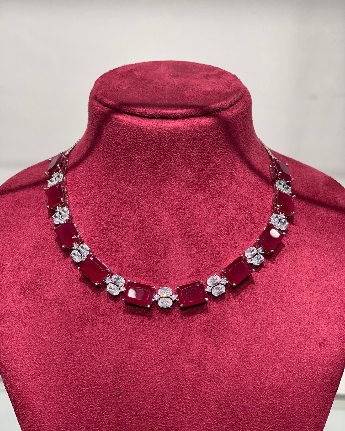 Maroon american diamond short necklace