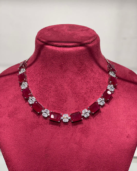 Maroon american diamond short necklace