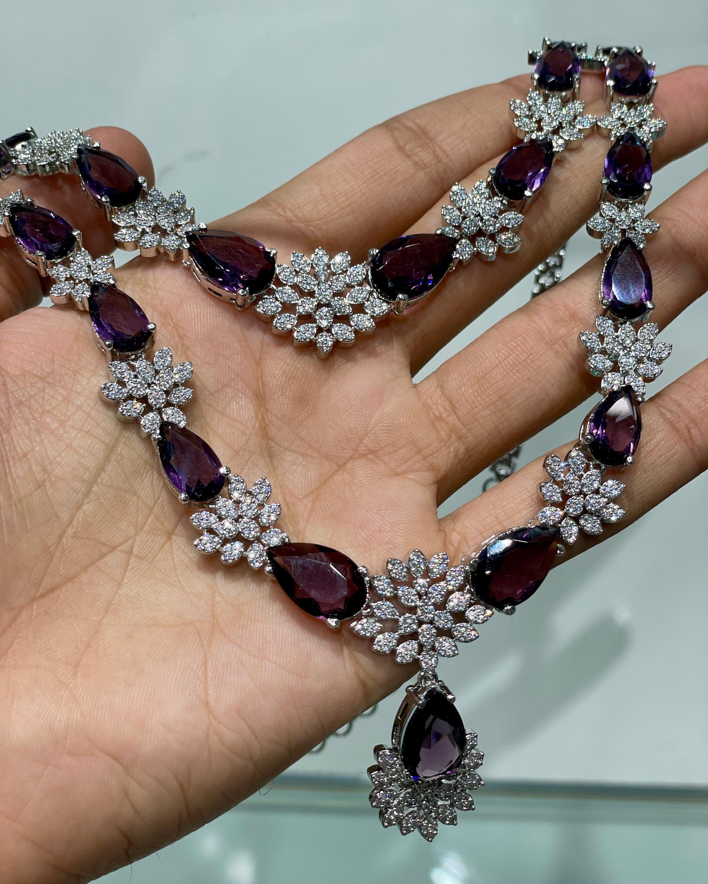Voilet Premium Double Layer American Diamond Set