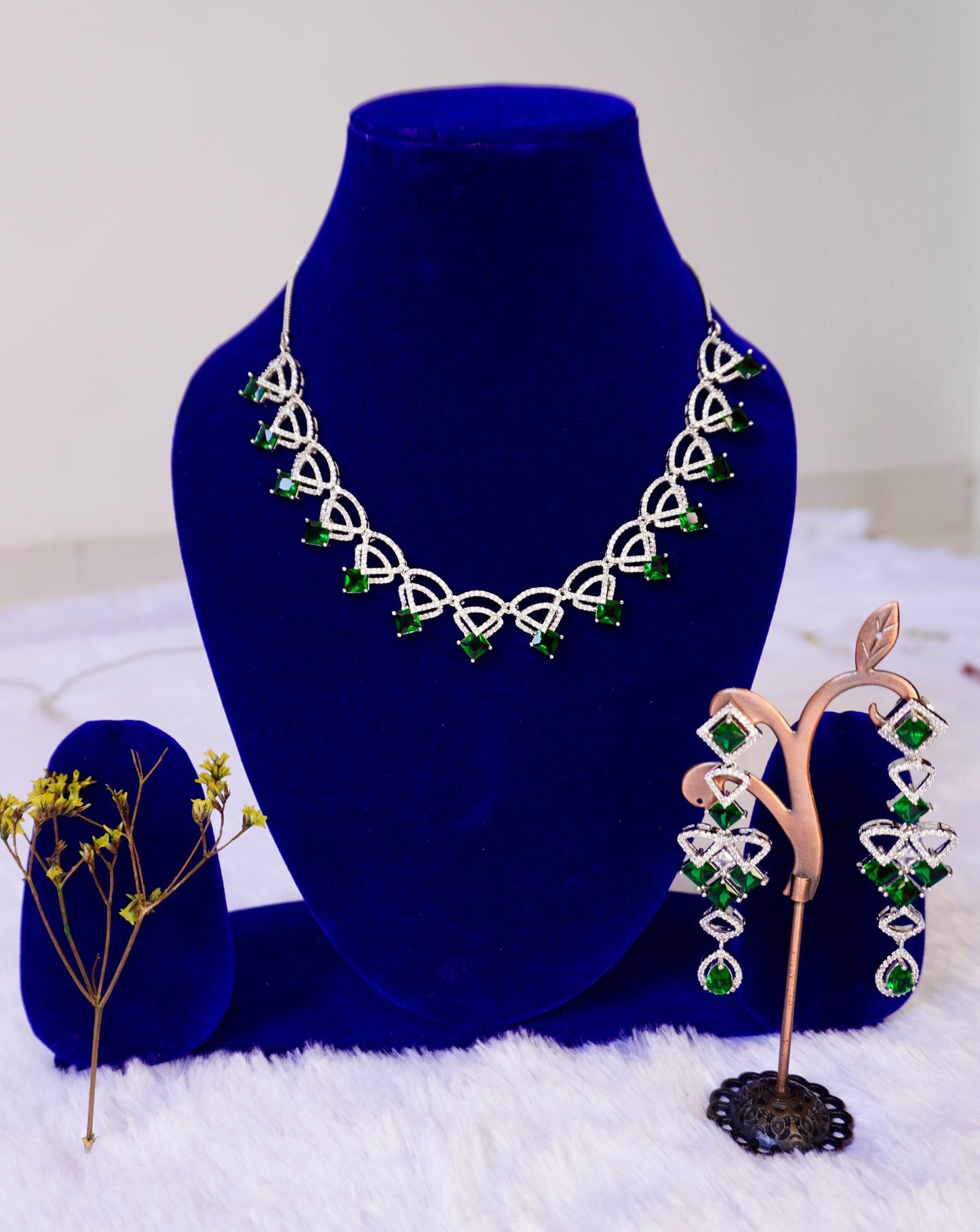 Green American Diamond necklace set