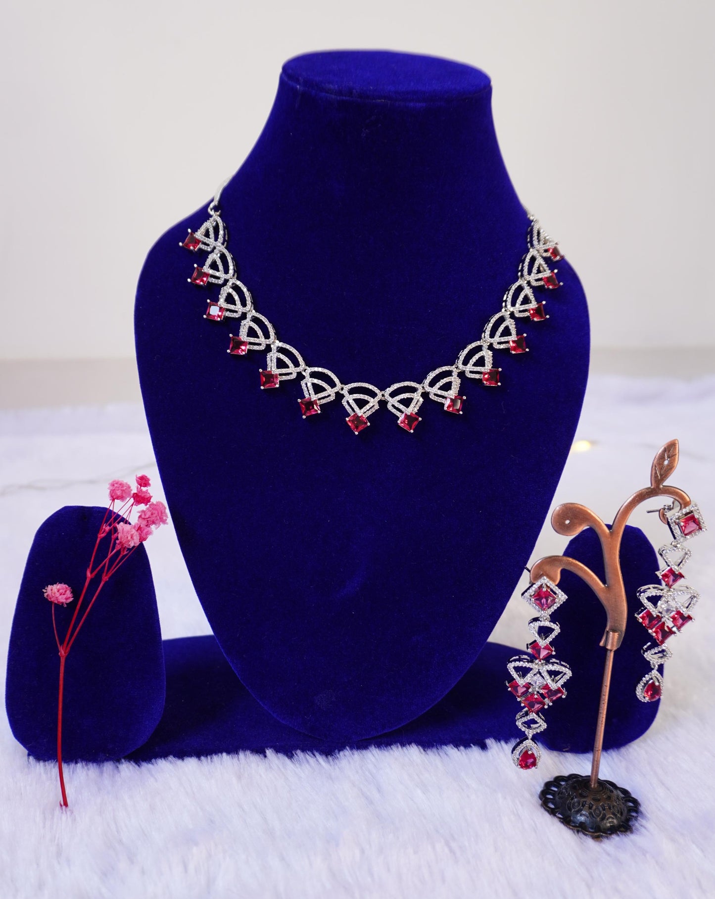 pink ad necklace and earrings set