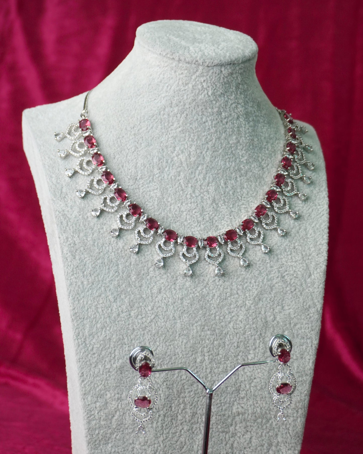 pink american diamond necklace set