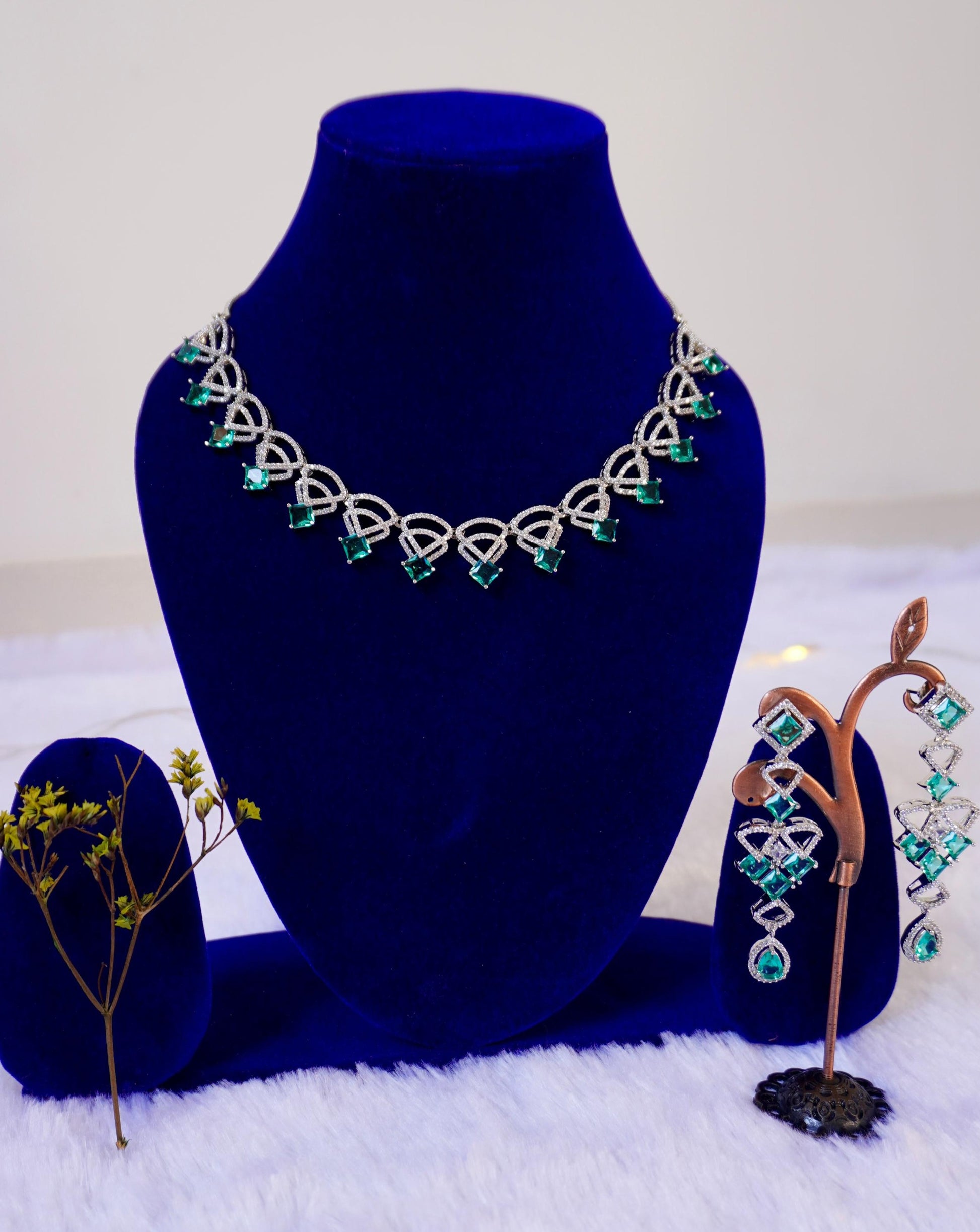 Light Blue AD Diamond Necklace Set