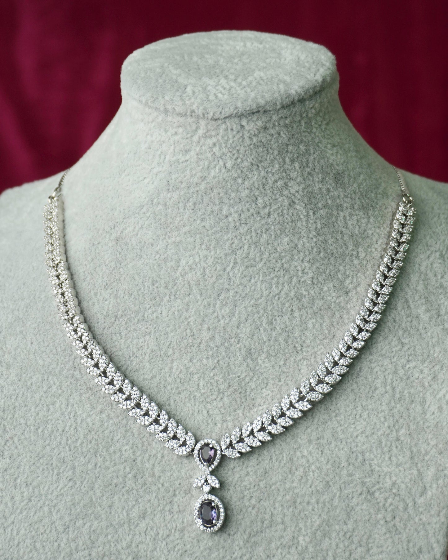 silver violet pendant ad necklace