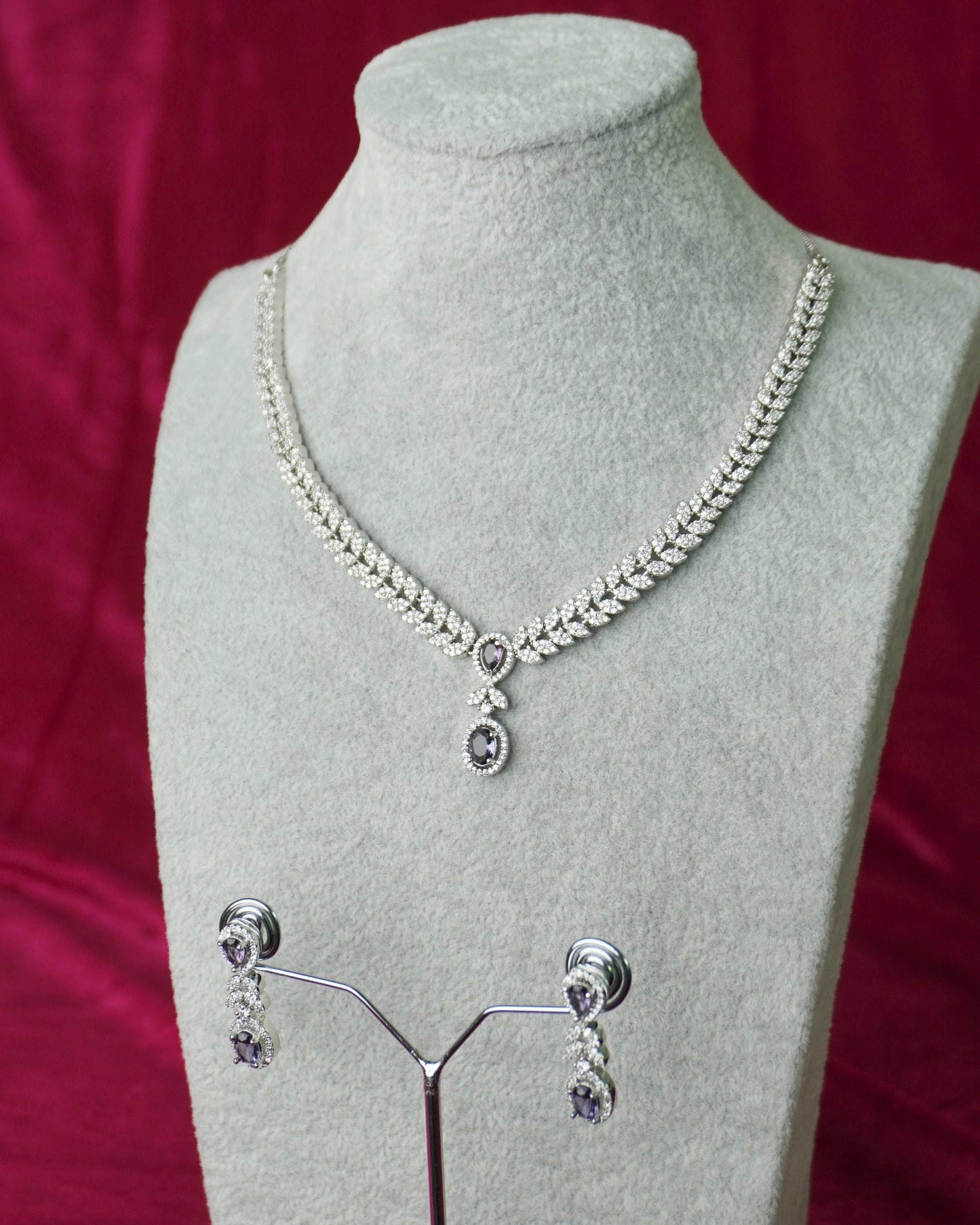 silver violet pendant ad necklace set