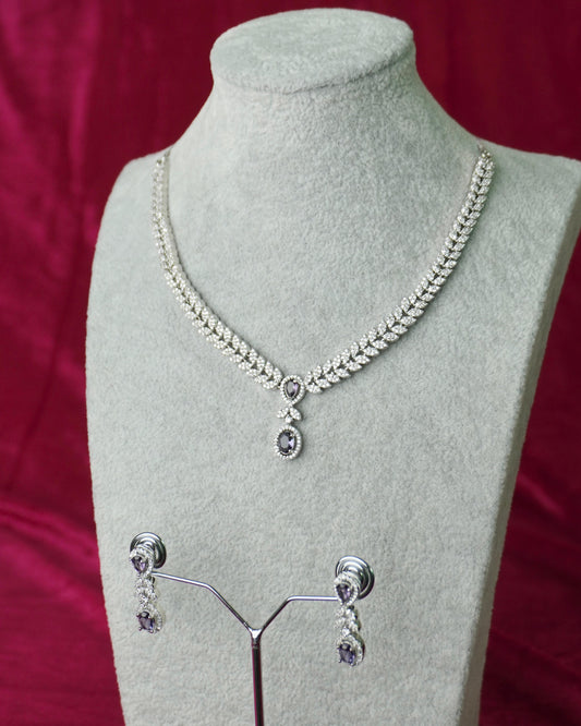 silver violet pendant ad necklace set