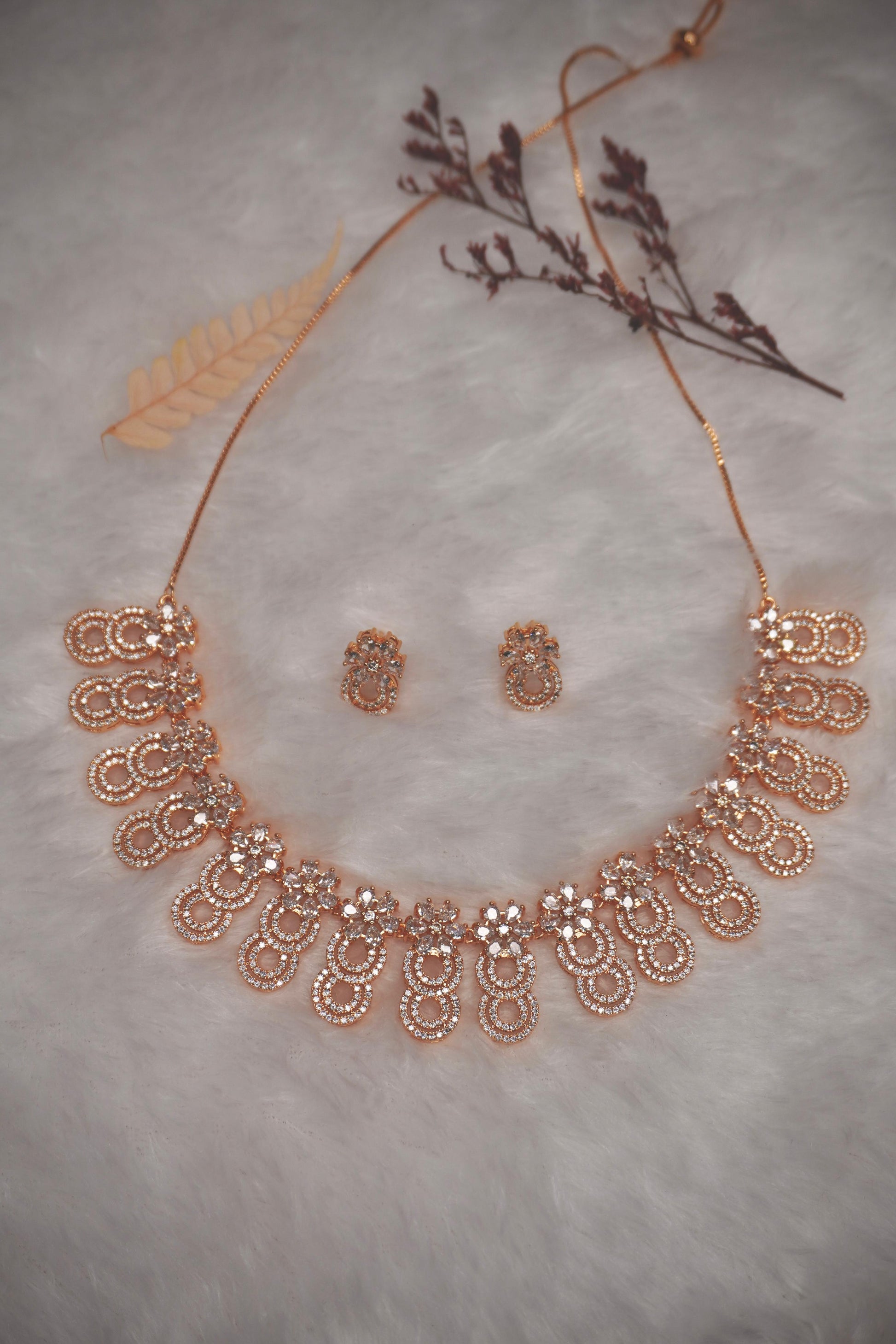 rose gold american diamond necklace adr005