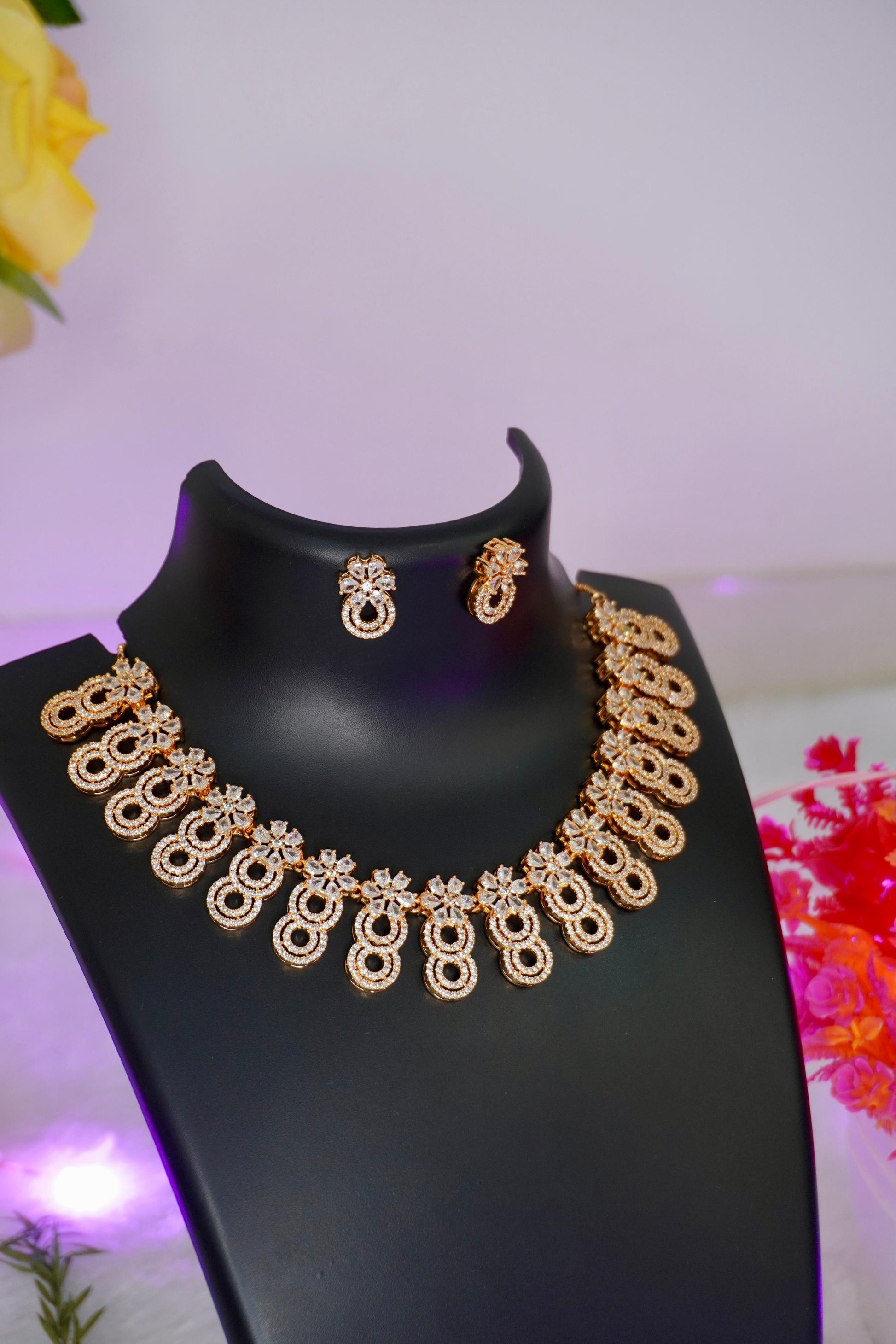 rose gold american diamond necklace set