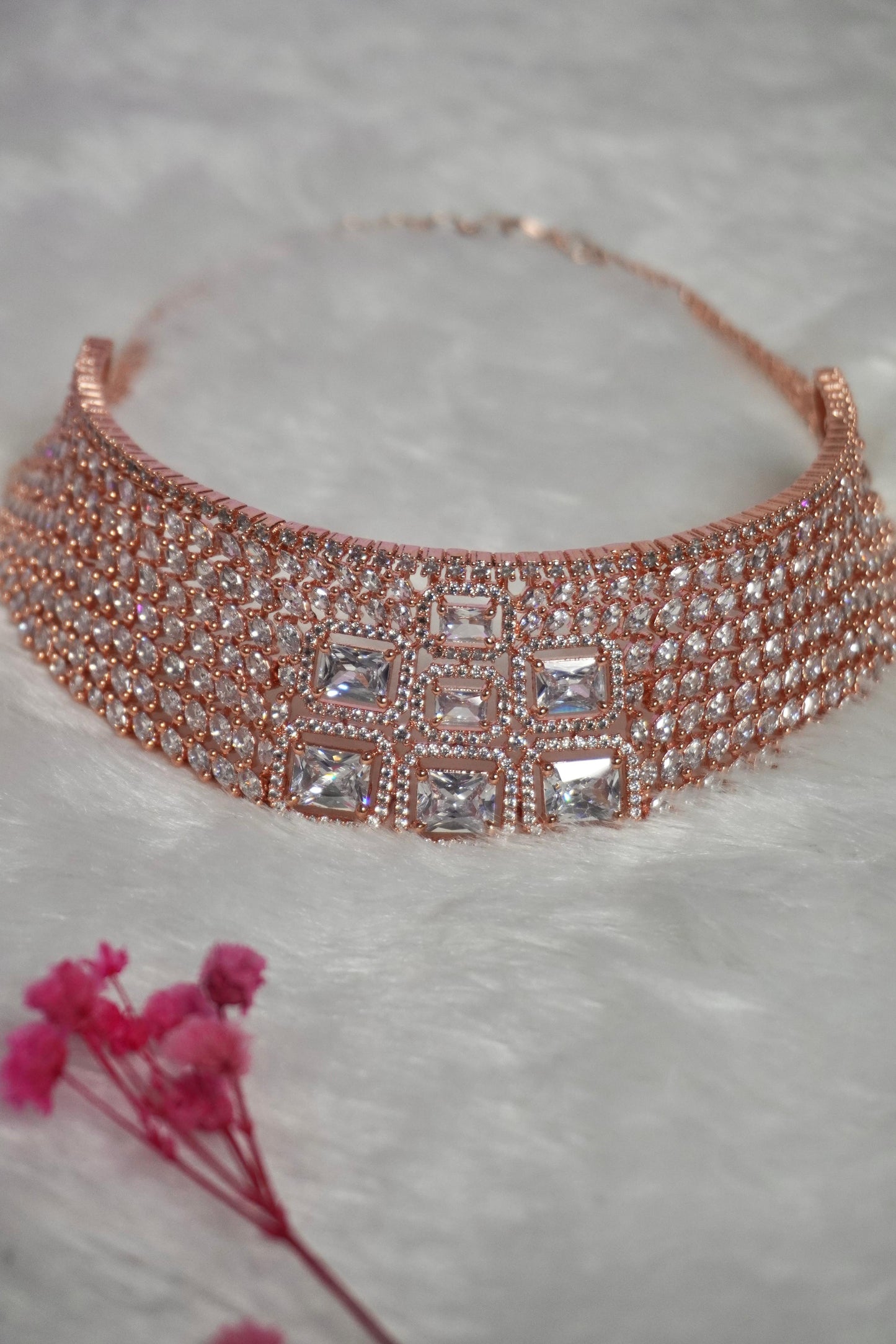 Rose Gold AD Stone Choker Set ADR007