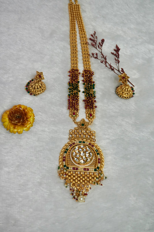 Long Pendant Antique Gold Necklace Set