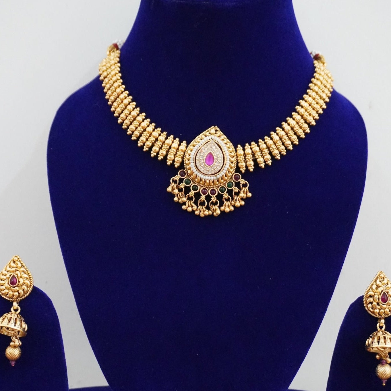 Pink Antique Temple Necklace Set