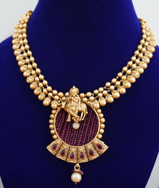 KRISHNA Antique Gold Temple Ball Jewellery Set