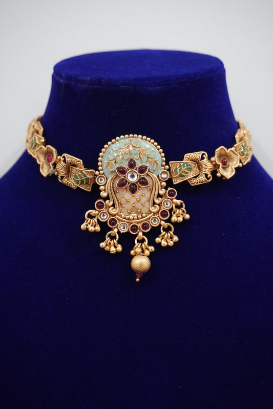 MISTRESS Antique Gold Meenakari Choker Set