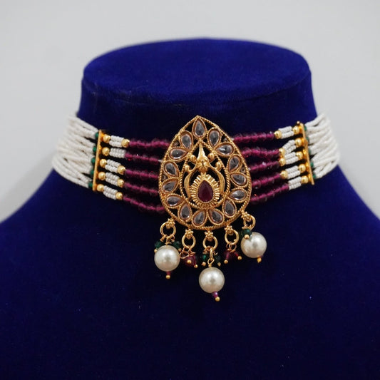 MISC Antique Gold Kundan Beads Choker Set