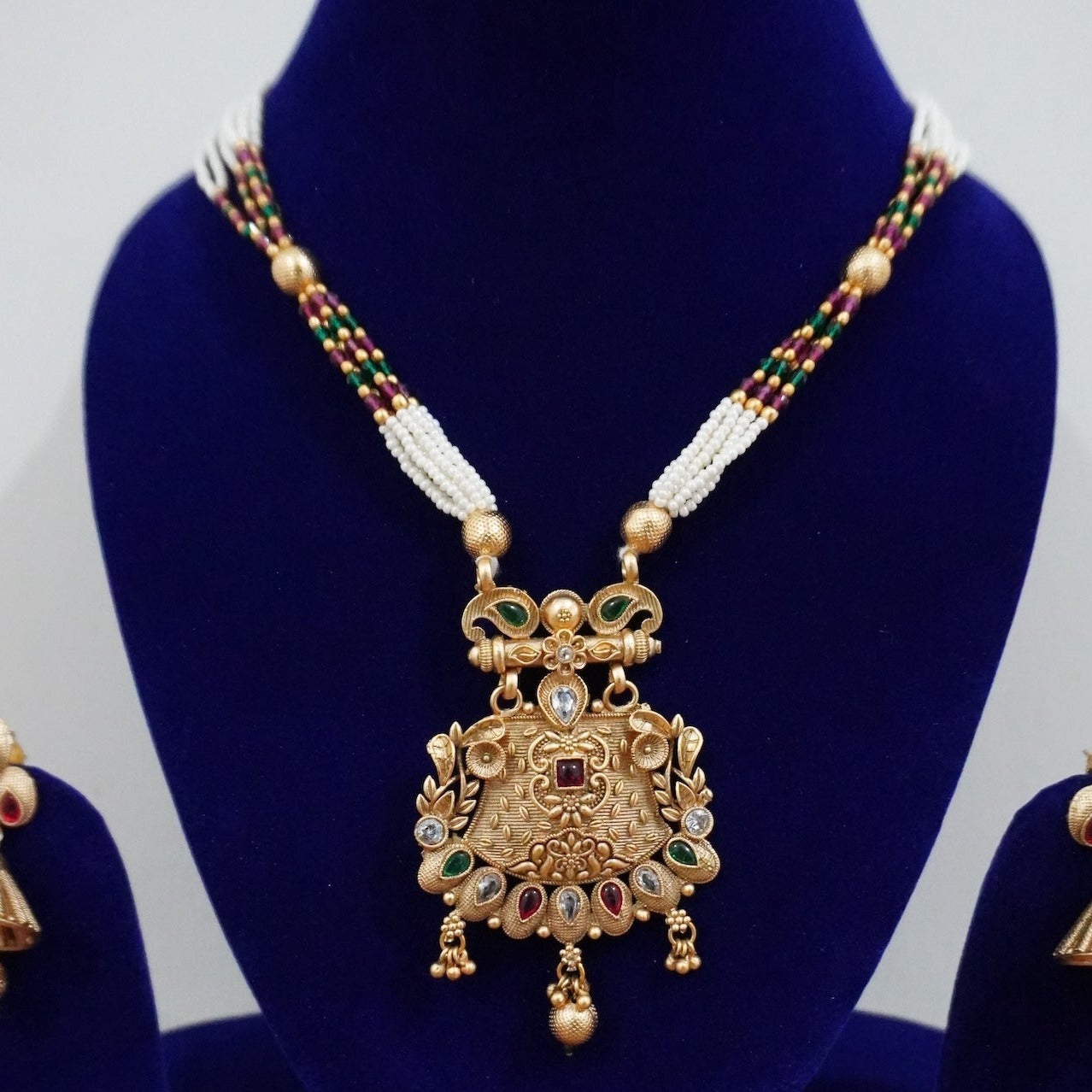 CHARM Antique Kundan Long Necklace & Jhumkas