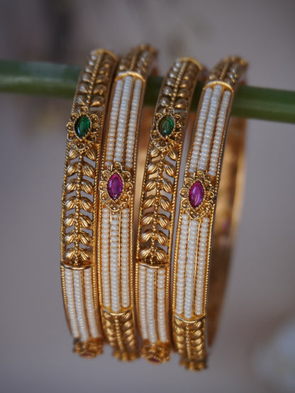 Elegant Pearl and Stone Bangles