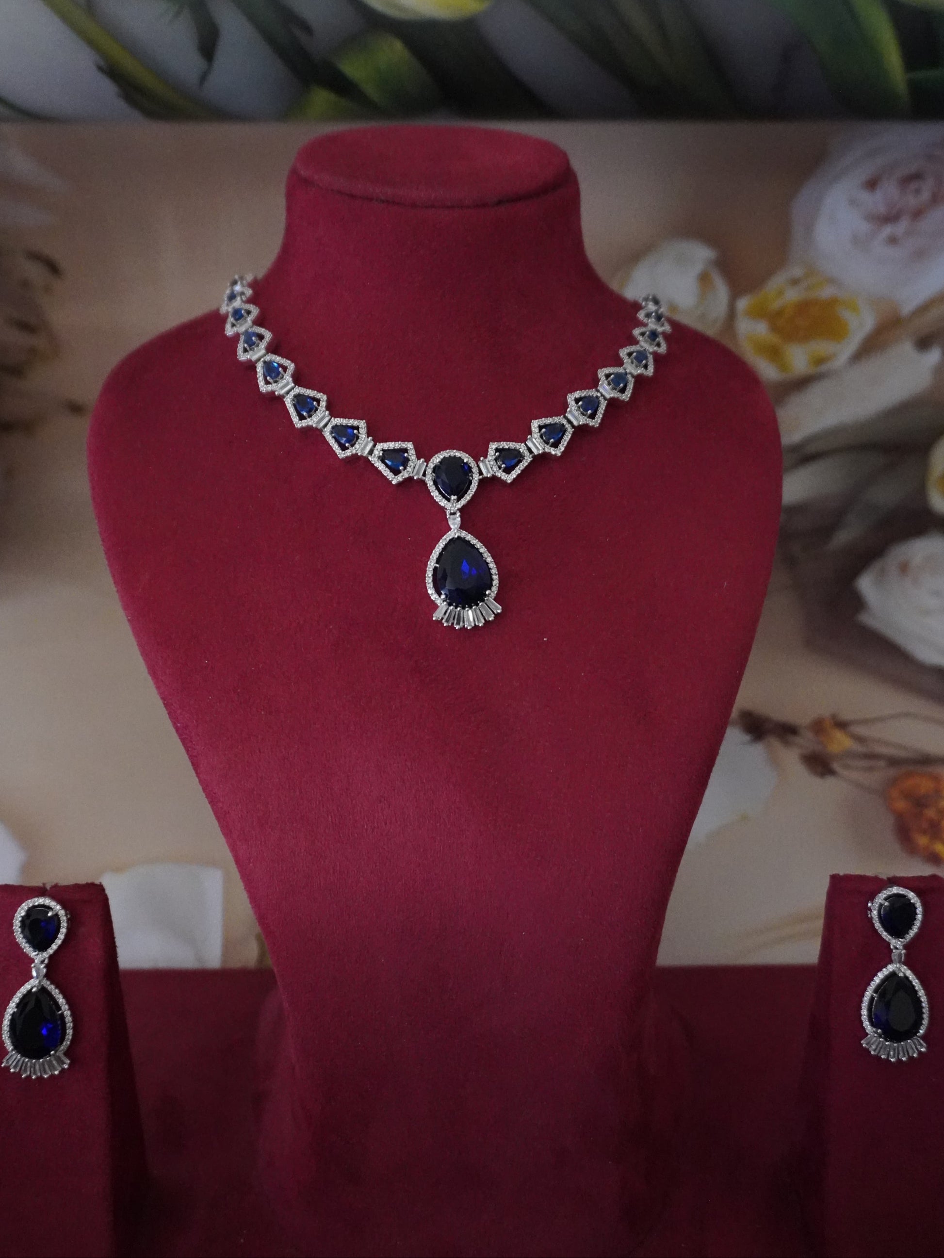Sapphire blue American diamond necklace