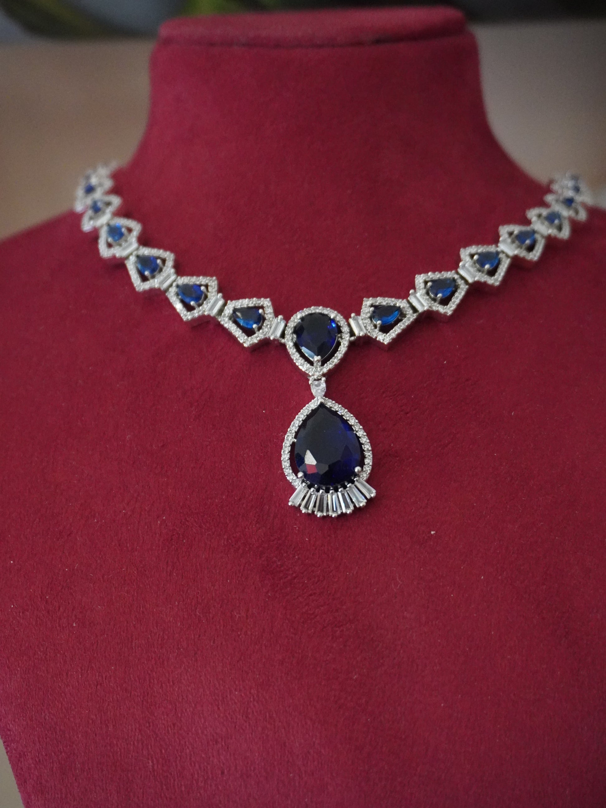 Sapphire blue American diamond artificial necklace