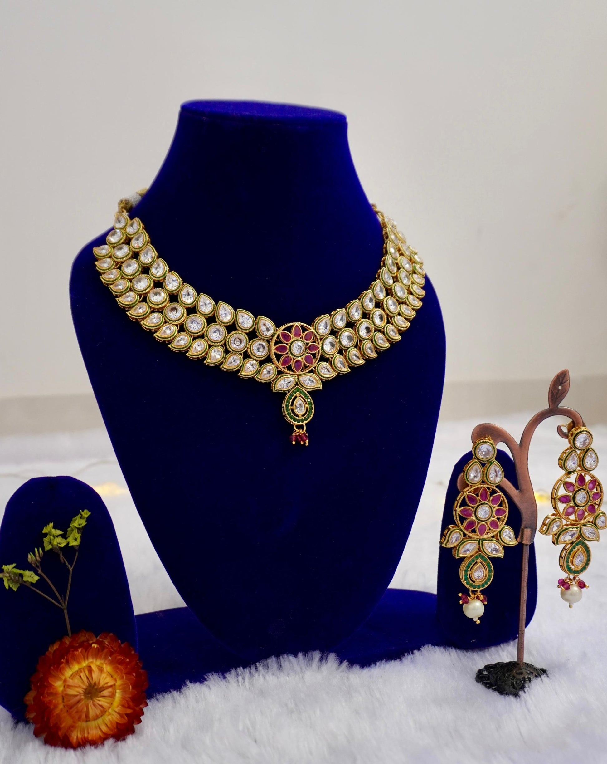 pink kundan necklace set