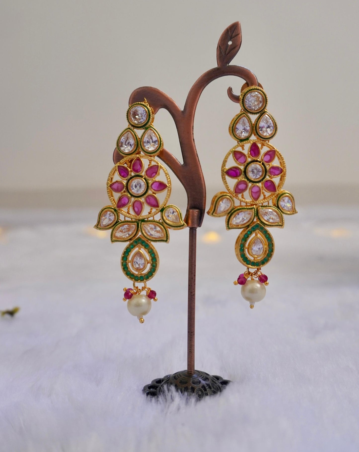 pink kundan earrings set