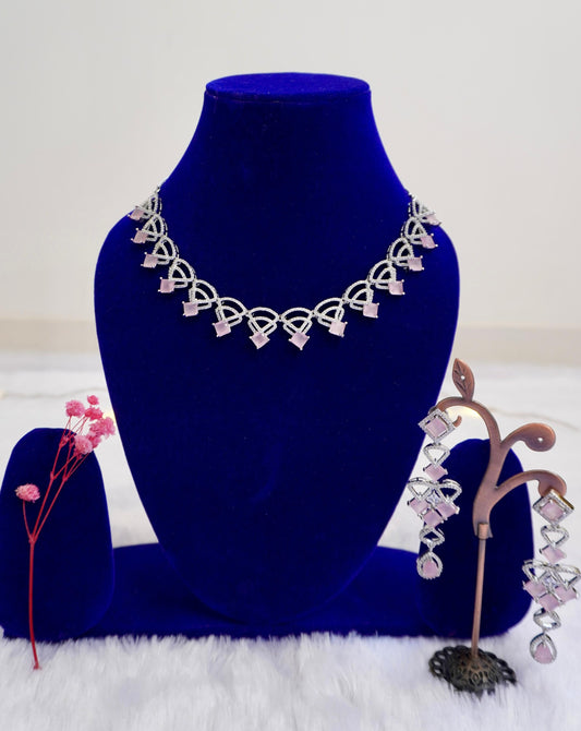 pastel pink american diamond necklace set