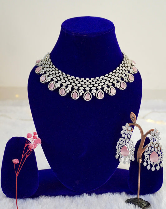 Pastel Pink AD Necklace Set