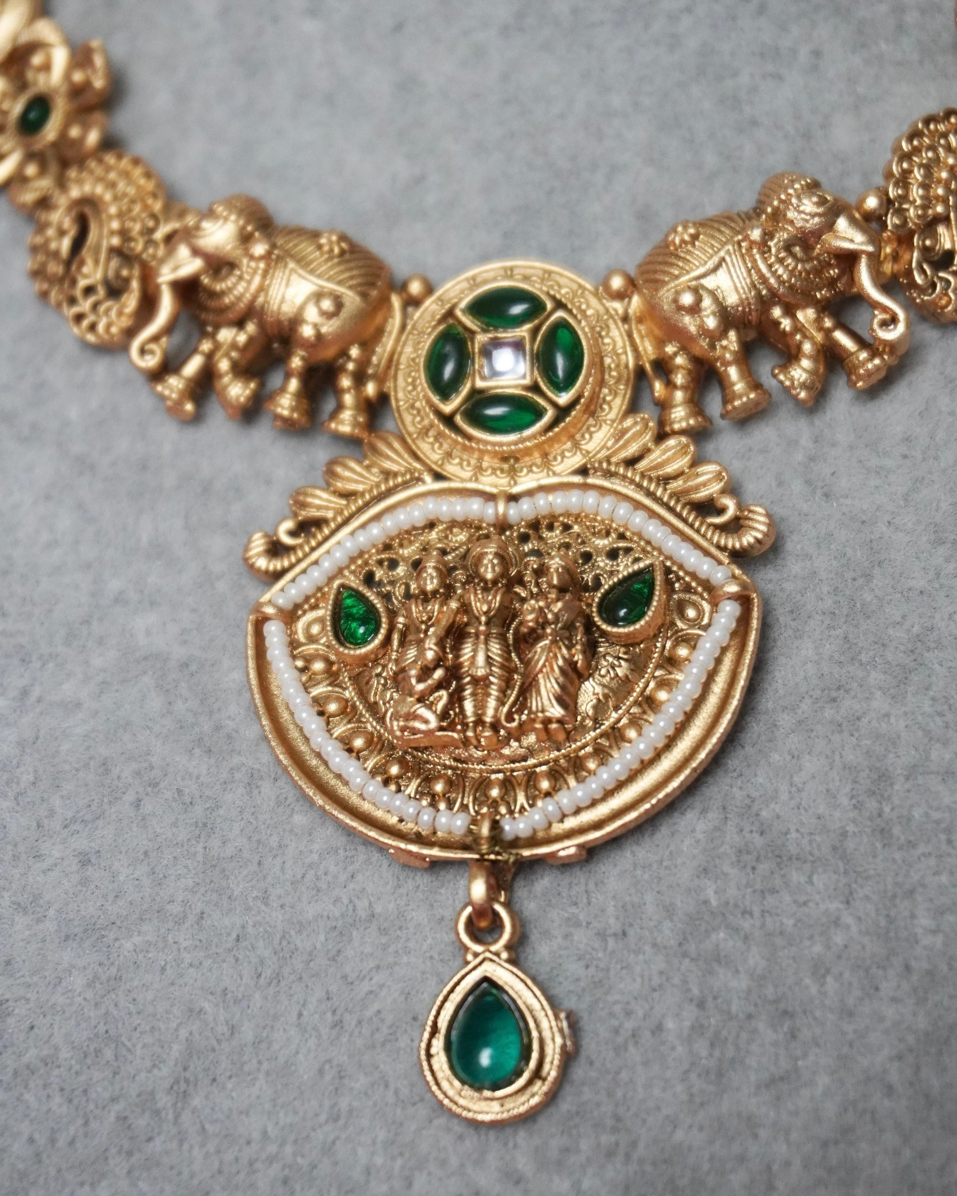 green sri ram antique temple necklace