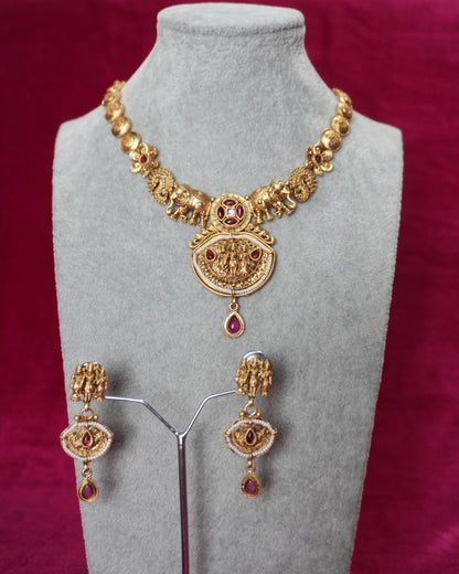 magenta antique temple necklace set